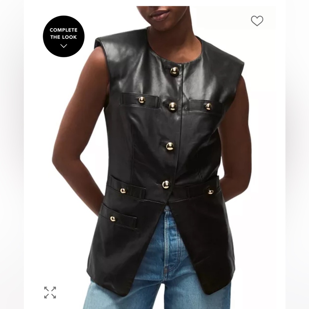Veronica Beard Black Leather Vest with Gold Accents